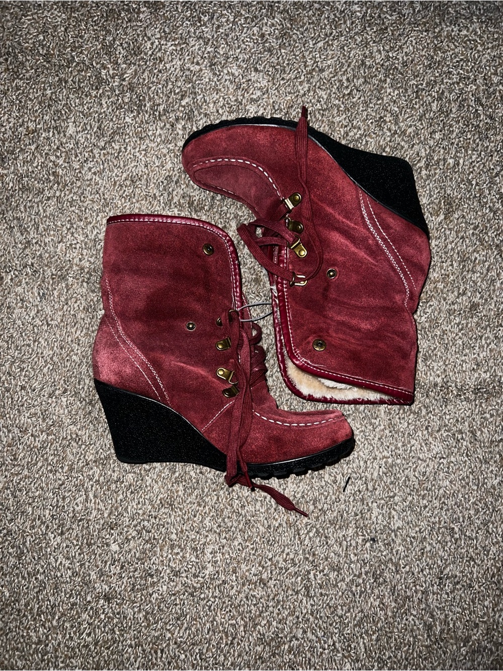 Beacon Burgundy Suede Lace-Up Wedge Ankle Boots